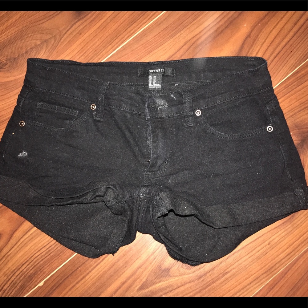 Black denim shorts